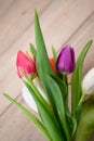Colorful flowering beautiful bouquet of tulips