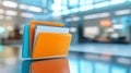 close up of colorful folders with business files in modern office setting