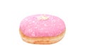 Close up colorful fresh pink donut sugary isolated on white background