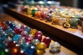 close-up of colorful glass beads on a workbench Royalty Free Stock Photo