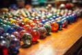 close-up of colorful glass beads on a workbench Royalty Free Stock Photo