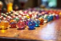 close-up of colorful glass beads on a workbench Royalty Free Stock Photo