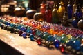 close-up of colorful glass beads on a workbench Royalty Free Stock Photo