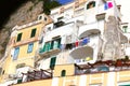 Close up of colorful homes in the mountain cliffs along the Amalfi Coast