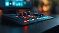 Close-up of colorful illuminated video editing control panel in modern production studio Royalty Free Stock Photo