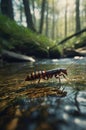 Striped Insect Walking on a Forest Stream Rock Royalty Free Stock Photo