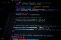 Close-up of colorful JavaScript code on computer screen, showing socket connection and server communication for modern web Royalty Free Stock Photo