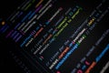 Close-up of colorful JavaScript code on computer screen, showing socket connection and server communication for modern web Royalty Free Stock Photo