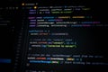 Close-up of colorful JavaScript and React code on computer screen, showing socket connection and server communication for modern Royalty Free Stock Photo