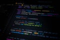 Close-up of colorful JavaScript and React source code on computer screen, showing socket connection and server communication for Royalty Free Stock Photo