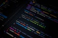 Close-up of colorful JavaScript source code on computer screen, showing socket connection and server communication for modern web Royalty Free Stock Photo