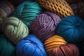 Close-up of colorful knitting yarn balls in assorted hues for crafting and diy projects Royalty Free Stock Photo