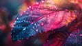A close up of a colorful leaf with rain drops on it, AI Royalty Free Stock Photo