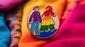 Close-up of a colorful LGBTQ equality pin