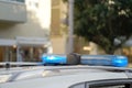 Blue lights on top of police car Royalty Free Stock Photo