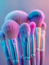 Close-up of colorful makeup brushes with soft bristles. Royalty Free Stock Photo