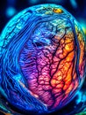 A close up of a colorful microscopic photo glowing blue veins human in brain. AI generated