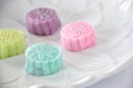 Close up Colorful Mooncake on White Dish