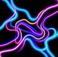 Close up of colorful neon lines on black backrgound