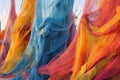 close-up of colorful nets drying in the breeze Royalty Free Stock Photo