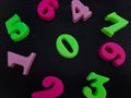 Close up of colorful numbers on a black background Royalty Free Stock Photo