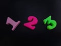 Close up of colorful numbers on a black background Royalty Free Stock Photo