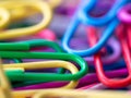 Close up of colorful of paperclip concept of colorful background.