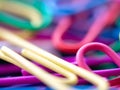 Close up of colorful of paperclip concept of colorful background.