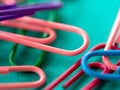 Close up of colorful of paperclip concept of colorful background