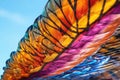 close-up of colorful paraglider wing in flight