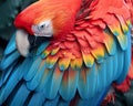 Close-up of a colorful parrots feathers