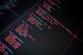 Close-up of colorful programming code highlighting interface User on a computer screen, symbolizing software development, coding, Royalty Free Stock Photo