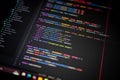 Close-up of colorful programming code on screen showing adjustColorOpacity, adjustHexOpacity, adjustHSLOpacity, and okLCH Royalty Free Stock Photo