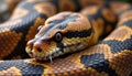 Close-up of a colorful python with intricate patterns on its skin