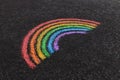 Close-up of a rainbow painted on a road with sidewalk chalk, shot from above Royalty Free Stock Photo