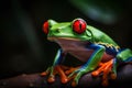 Close-up of colorful red-eyed tree frog, Generative AI