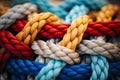 Close up of colorful rope background. Selective focus. Toned