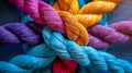 close up of colorful rope knot or node, concept image partnership Royalty Free Stock Photo