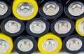 Close up colorful rows of selection of AA batteries energy abstract background of colorful batteries Royalty Free Stock Photo