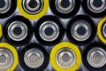 Close up colorful rows of selection of AA batteries energy abstract background of colorful batteries Royalty Free Stock Photo