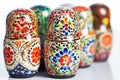 close-up of colorful russian nesting dolls on white background Royalty Free Stock Photo