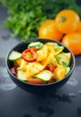 Close Up of colorful salad from tomatoes, cucumbers, peppers and Royalty Free Stock Photo