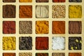 Close up of a colorful selection of spices