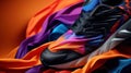 A close up of a colorful shoe on top of some fabric, AI