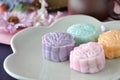 Close up Colorful Snow Skin Mooncake