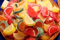 Close-up of colorful sour jelly beans candies in a rustic plate Royalty Free Stock Photo