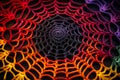 Close up of colorful spider web pattern on black background. Generative AI Royalty Free Stock Photo