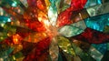 A close up of a colorful stained glass piece with many colors, AI