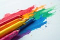 Close up, colorful strokes emerge on blank page, playful, sketch