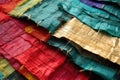 close-up of colorful tibetan prayer flags fabric